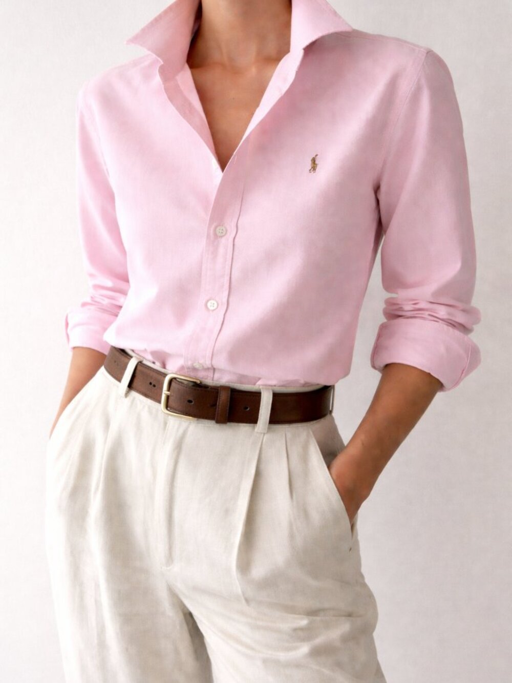 Vintage Ralph Lauren Blue Label Slim Fit Oxford Button-Down Shirt Pink Women's 2